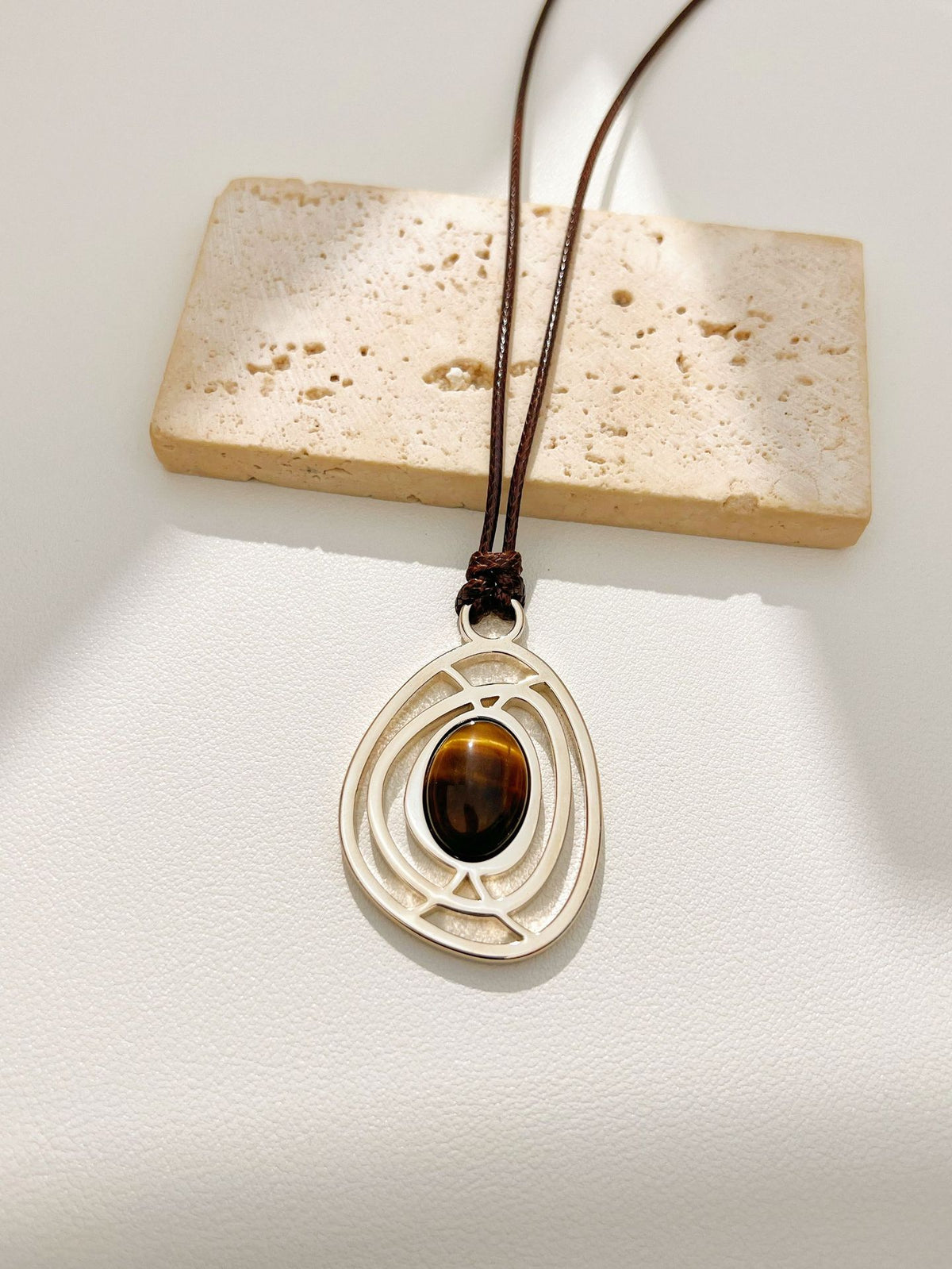 ZOMIRAGE Guardian Eye Tiger’s Eye Talisman Necklace close-up view