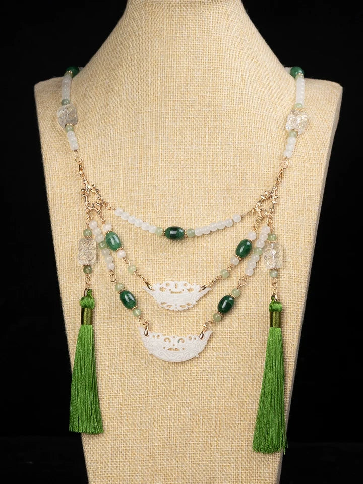 ZOMIRAGE Chinese Heritage Jade Huang Talisman Necklace detail view