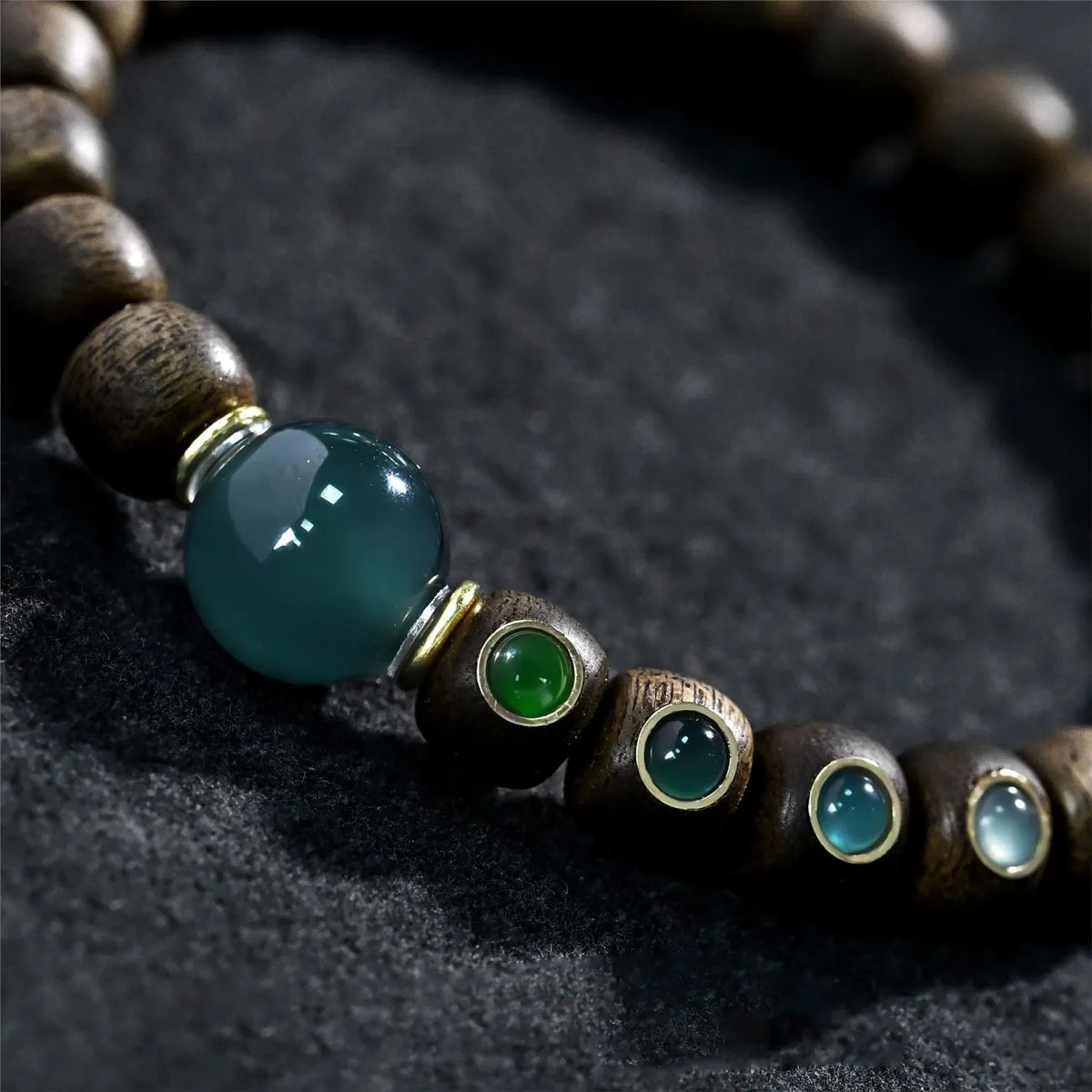 ZOMIRAGE Chinese Heritage Agarwood & Jade Talisman Bracelet detail view