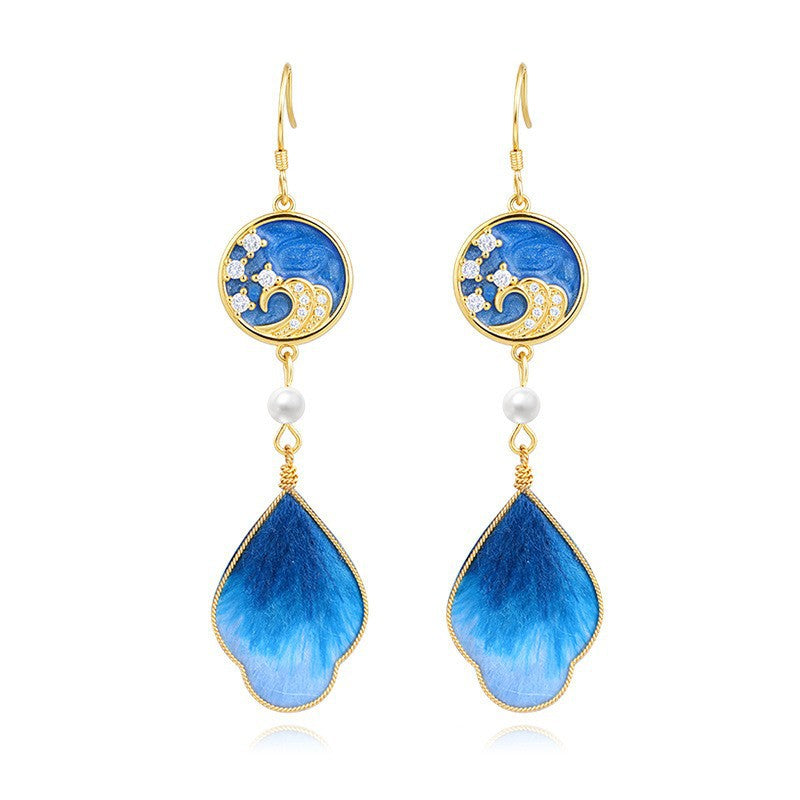 ZOMIRAGE Chinese Heritage Feather-Inlay Talisman Earrings product image